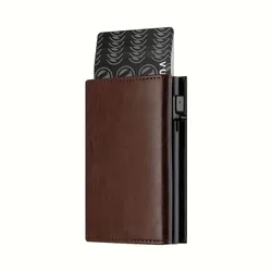 Men’s Sleek Metal Wallet with RFID Shield (Brown)