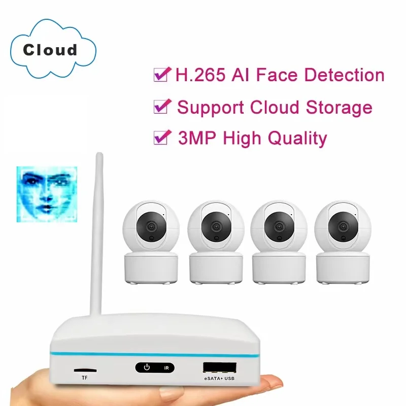 

3MP WiFi IP Camera 8CH Mini NVR CCTV Security Kit Infrared Night Vision Wireless AI Human Detection Surveillance Camera