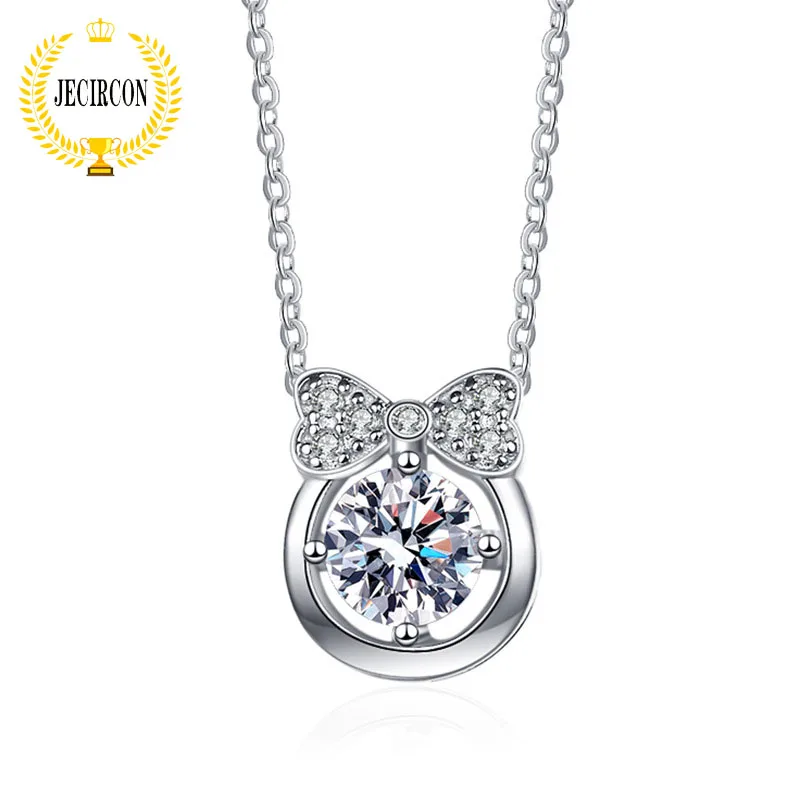 

JECIRCN D Color 1ct Moissanite Necklace for Women Fashion Bowknot Pendant Accessories 925 Sterling Silver Clavicle Neck Jewelry