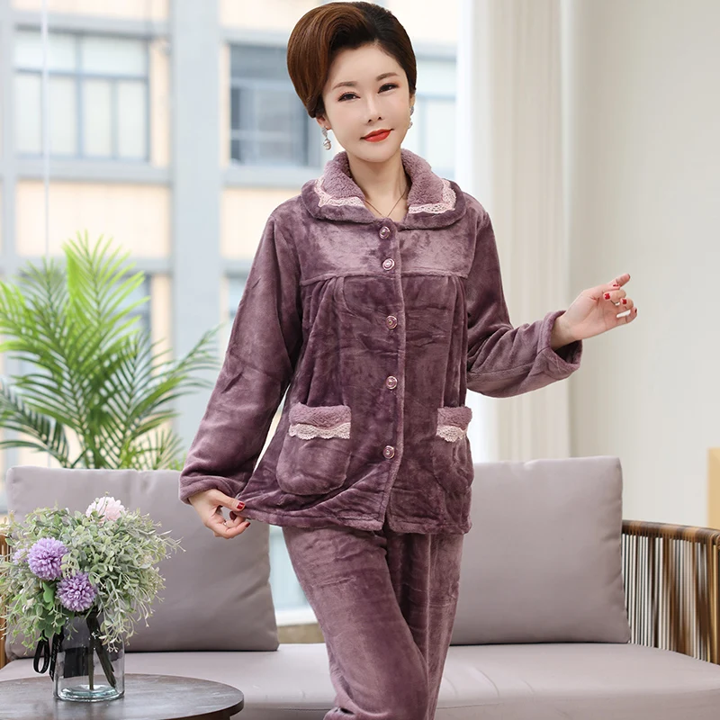 

Фланелевая женская пижама, кардиган с лацканами, Женская домашняя одежда, мягкий и удобный коралловый бархат