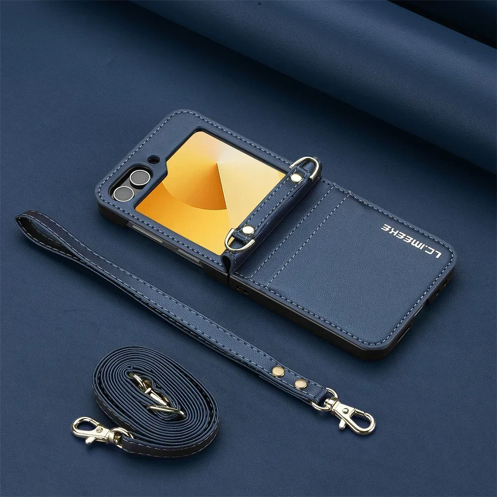 Leather Crossbody Wallet Phone Case with Card Holder and Detachable Lanyard
