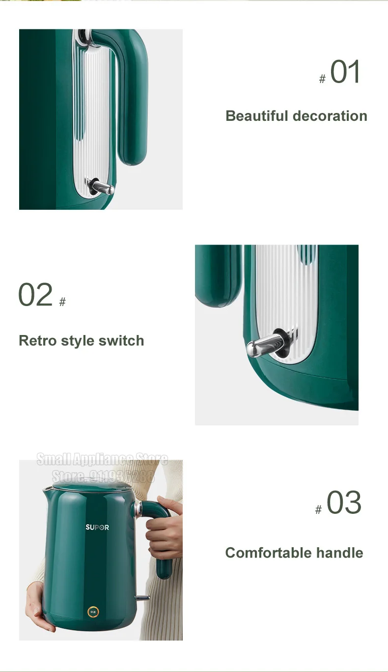 Description Picture 3 of itemSUPOR Insulation Electric Kettle 1.5L Exquisite Small Household Teapot High-quality Stainless Steel Portable Kitchen Appliances