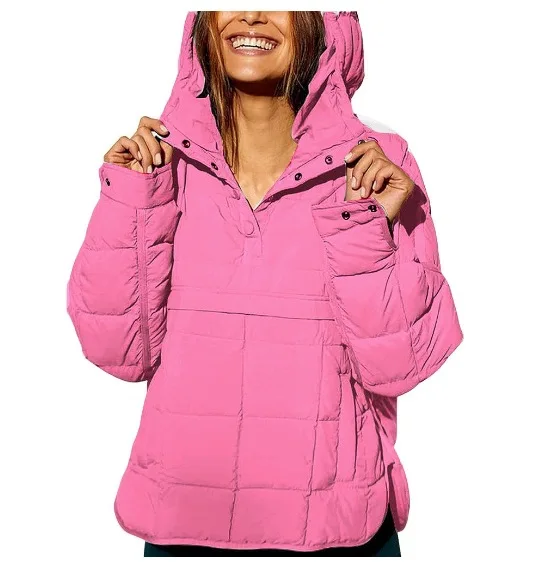 Women's Casual Fashion Solid Color Before Short After Long Cotton Jacket, Loose Long-sleeved Hooded Top, Women Autumn and Winter