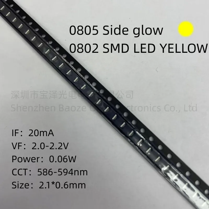 0802 Smd Led Giallo 2.1*0.6Mm Perline Per Lampade Di Alta Qualità Ad Alta Luminosità 0805 Luminescenza Laterale