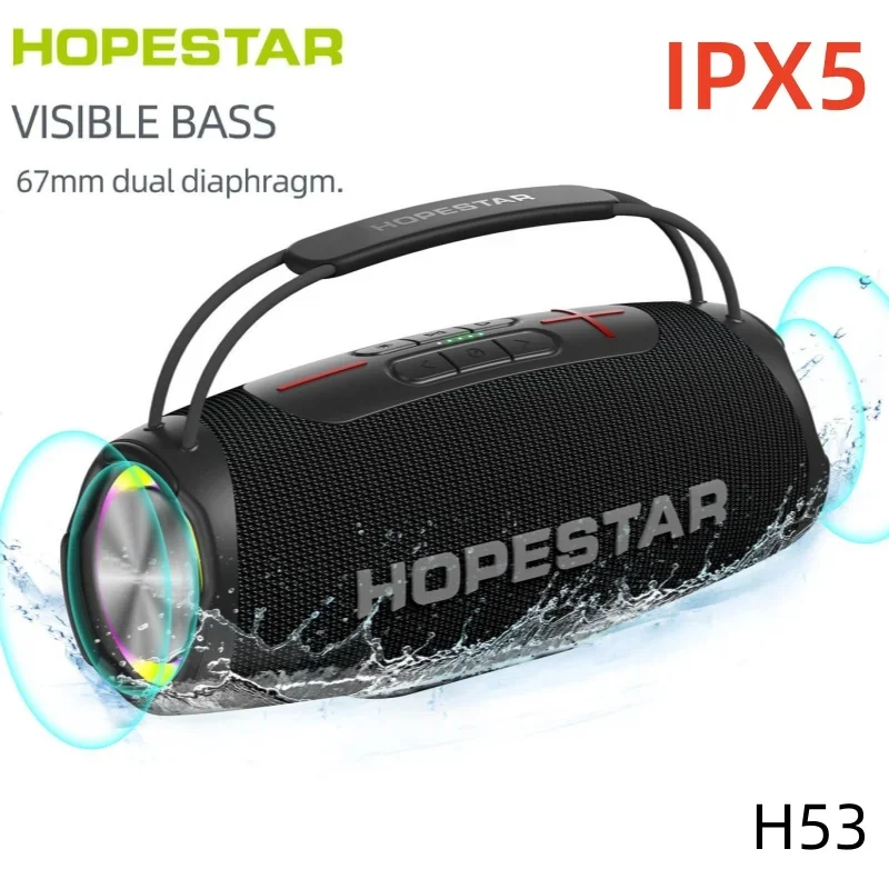 HOPESTAR H53 무선 블루투스 스피커, 휴대용 야외 방수 IPX5 35W 고출력 HIFI 서브우퍼 서라운드 사운드 시스템 TWS