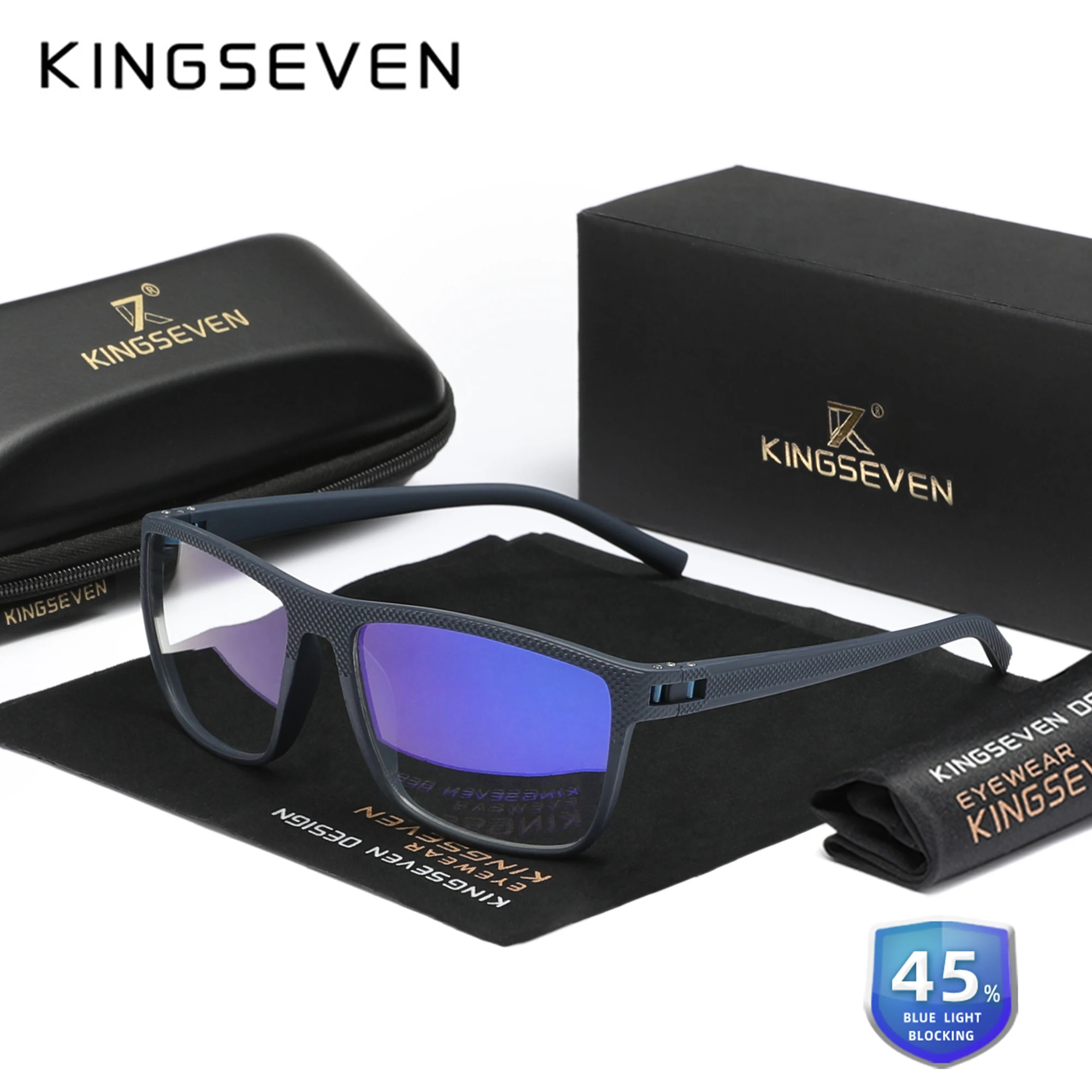 KINGSEVEN New 99% Anti-Blue Ray Glasses Transparent Lens Eyeglasses Men Women Computer Blue Light Blocking Decorative Eyewear 2