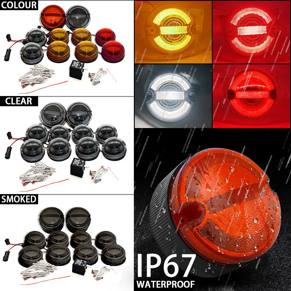 NAS Style 95mm Led Update Light Kit for LandRover Defender 90/110/ 130  1995-2016 8pcs Led Signal Indicatior/ Front Side Parking/ Rear Tail Stop  Lamps
