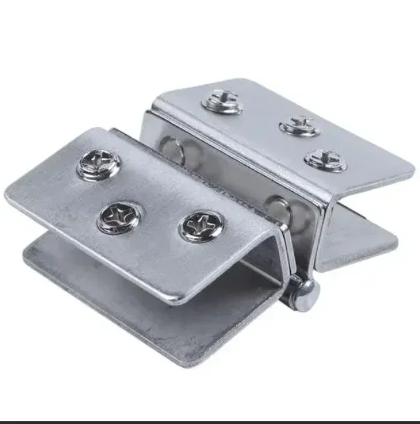 Glass Door Hinge Double Sided Clip without Hole Stainless Steel Cabinet Cupboard Glass Clamps Clip for 4-9mm 180 Degree Stainless Steel Hinges Door Hinges