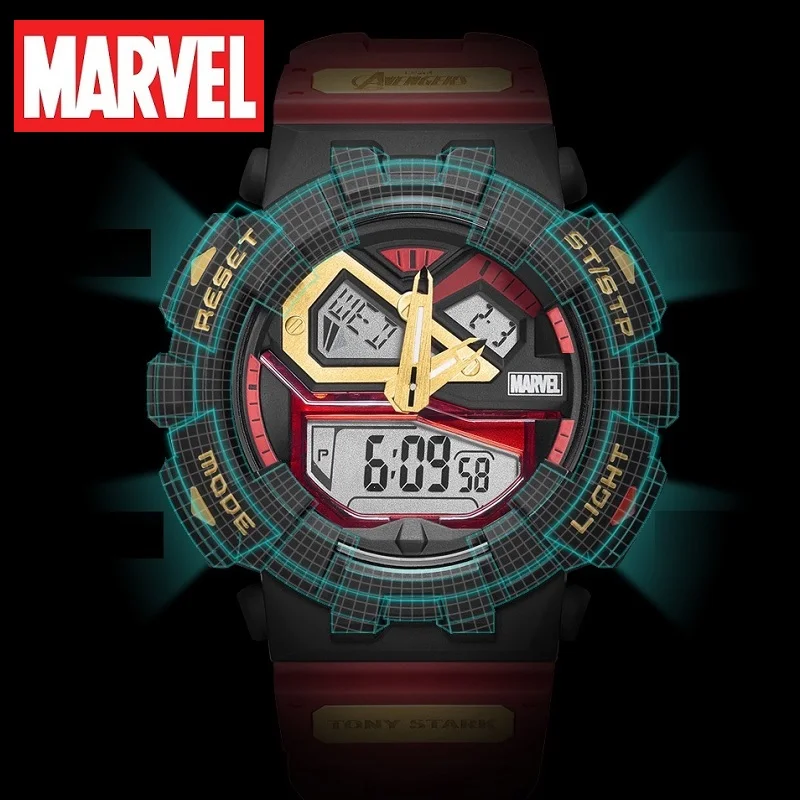 Marvel For Mens Watch Avengers Sport Dual Display Wristwatch Tony Stark Venom 100M Waterproof Boy Male Clock Calendar 3D Stereo stereo 1 4inch trs 6 35mm jack to dual 1 4 ts mono male audio cable for amplifier speaker mixing console shielded y cords