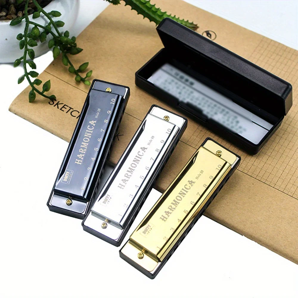 Ten-hole Chromatic Metal Harmonica Beginners Wind Instrument with Wrap Case Suitable As A Gift chromatic harmonica