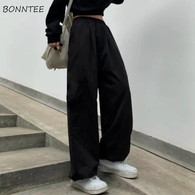 

Casual Pants Women Elastic Waist Streetwear Unisex Solid Japanese Style Baggy Cozy Cargo Trousers Spring Ulzzang College Ins