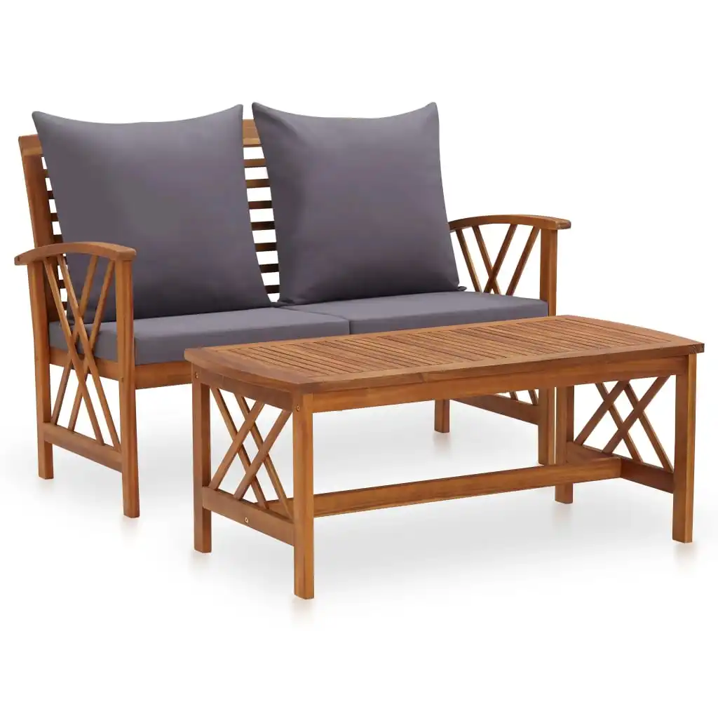 2 Piece Patio Lounge Set with Cushions Solid Acacia Wood C Outdoor Table and Chair Sets Outdoor Furniture Sets