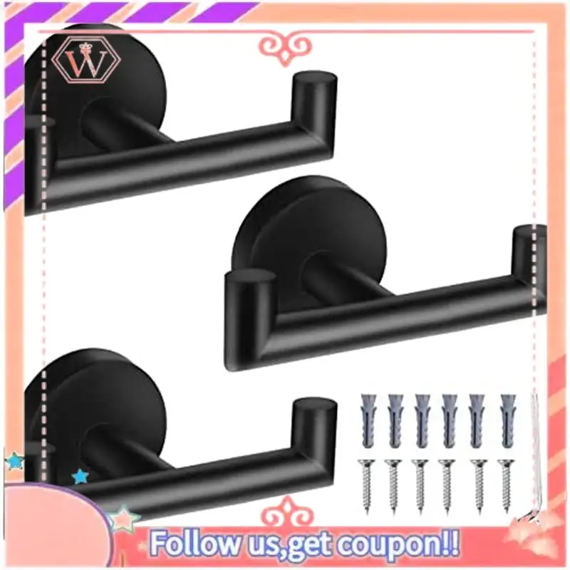 Upgraded Double Towel Hooks For Bathroom Black Wall Mount Robe Hook Double Towel Hook Holder For Kitchen Bathroom