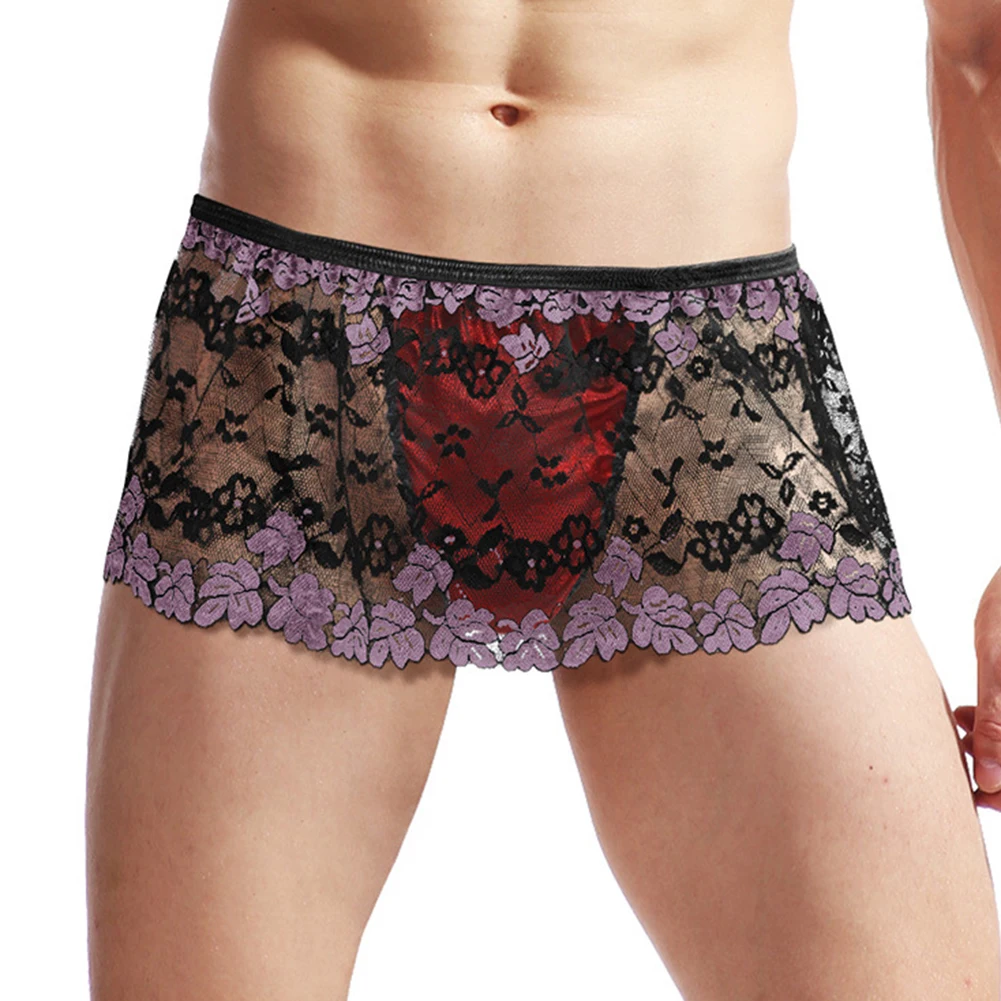

Sexy Men Sissy High Waist Lace Mesh Translucent Lingerie Skirt Clubwear Panties Underwear Underpants Briefs Male Boxer Shorts