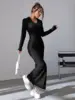 Black Temperament Pit Strip Slimming Dress Autumn/Winter Casual Waist Wrap With Hip V-neck Knit Dress 3