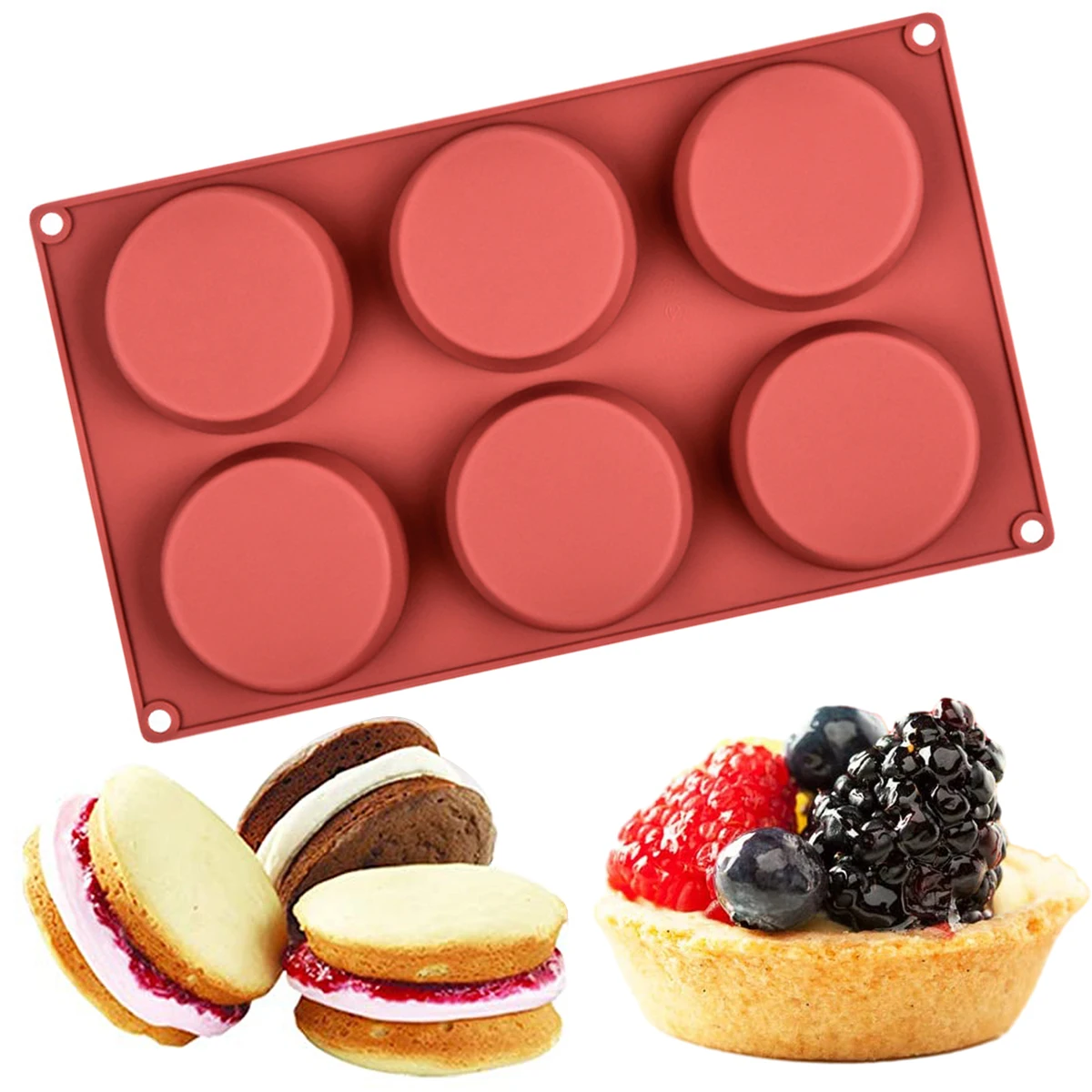 6CavitySiliconeMuffinTopPansforBakingRoundWhoopiePiePanMini