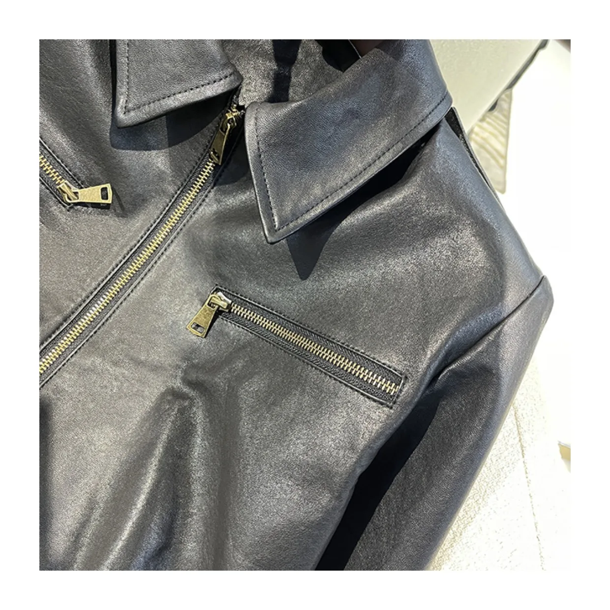 2023 Spring Autumn Chic Women's High Quality Genuine Leather Biker Jackets Elegant Sheepskin Short Coat B828