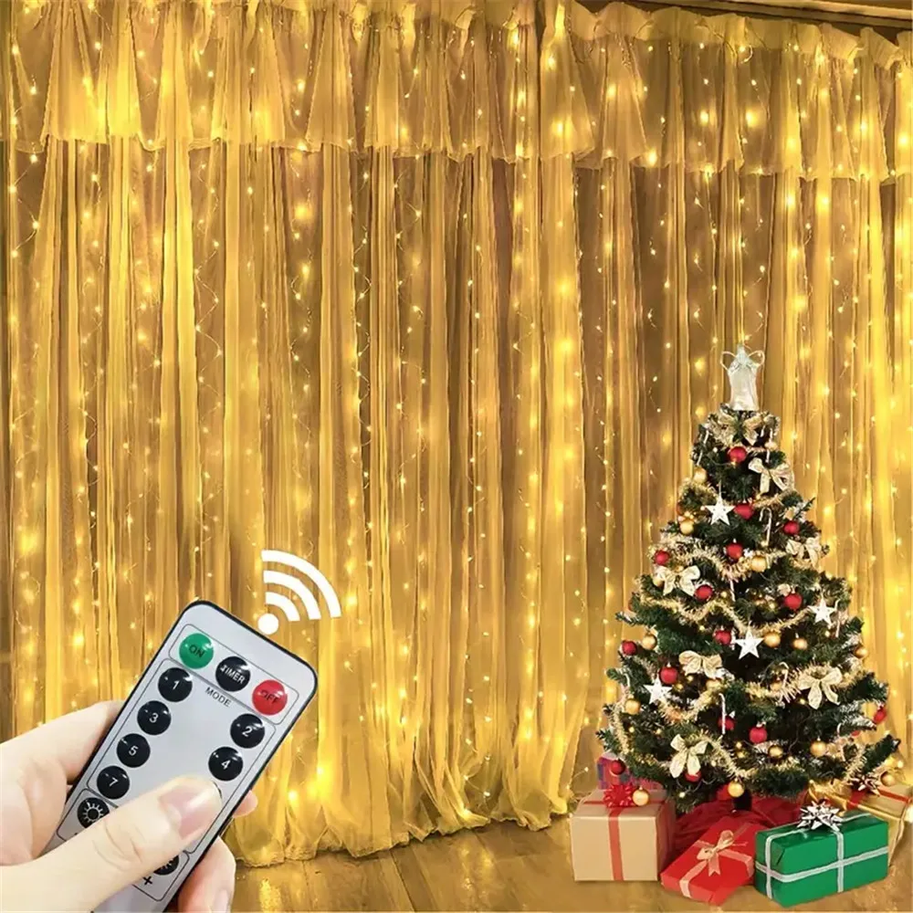 thumbnail image 1 of Decoración navideña de Año Nuevo 2025 para el hogar, cortina de luces LED con USB, luces de hadas, decoración de árbol de Navidad, decoración de dormitorio, 1 of 5