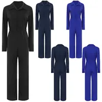 Womens Fashion Work Coverall Rompers Casual Solid Color Turn-Down Collar Long Sleeve Button Jumpsuit Travel Holiday Cargo Pants - Image 5