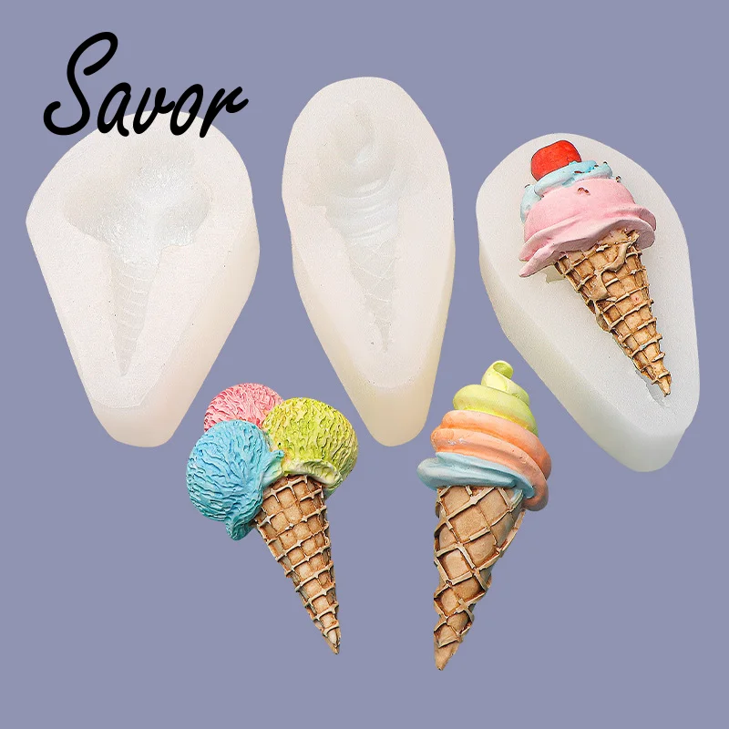 

Ornaments Plug-in Ice Cream Cone Chocolate Fondant Silicone Mold Children's Baby Birthday Cake Decorative Baking Accessories