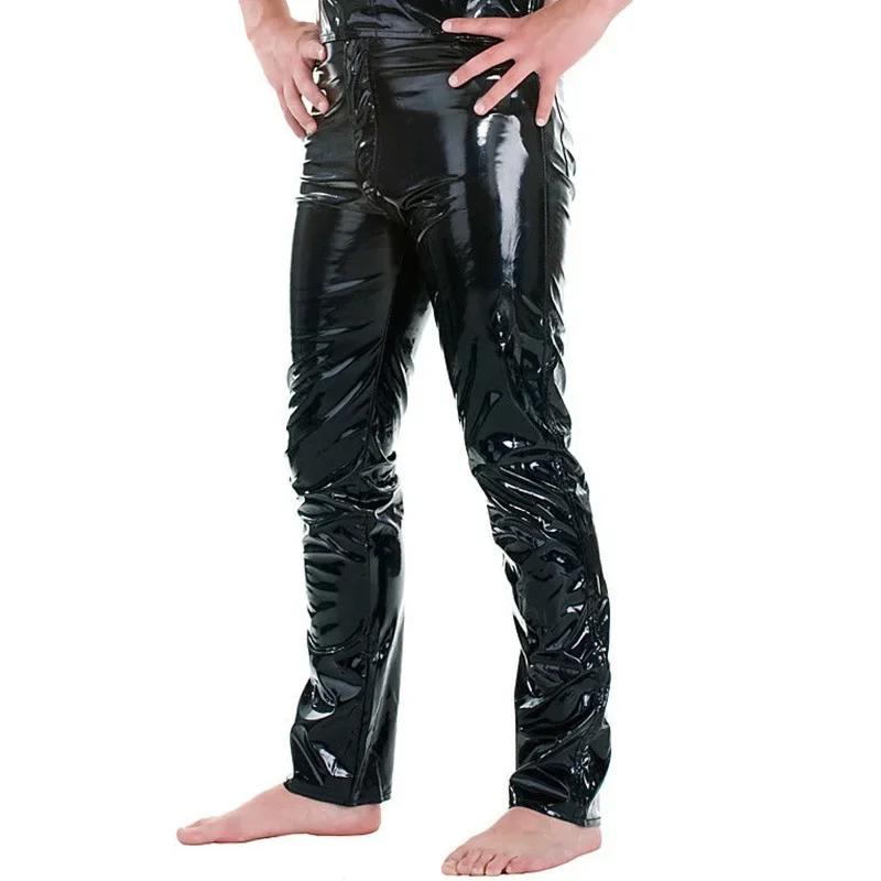 Description Picture 4 of itemSpring Mens Pants Shiny Wet Look PU Leather Pants Fashion Tight Trousers for Club Stage Show Rock Band Performance