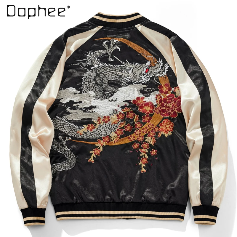 Autumn and Winter Embroidery Baseball Uniform Jacket Yokosuka Dragon Traditional Men's Trendy Dragon Pattern Coat Bomber Mujer