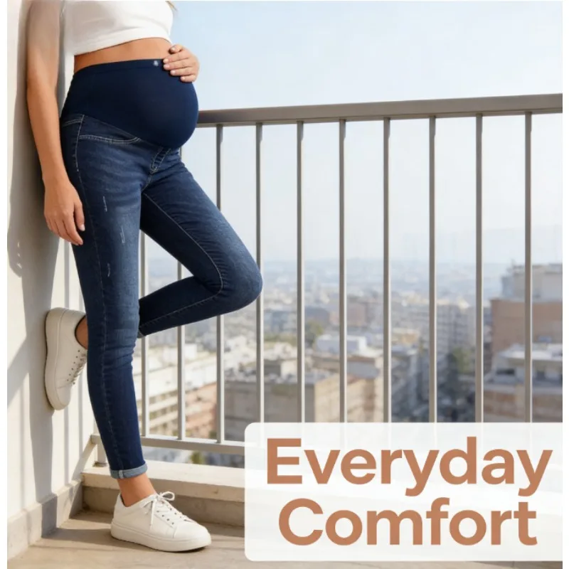 Pregnant Women's High Waisted Elastic Jeans Abdominal Maternity Pants Postpartum Casual Wear Autumn Winter Jeans