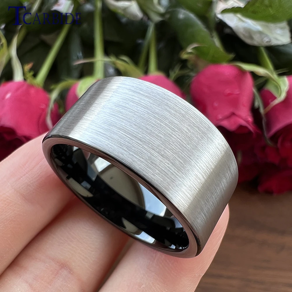 12MM Big Men Black Tungsten Carbide Finger Ring Flat Band