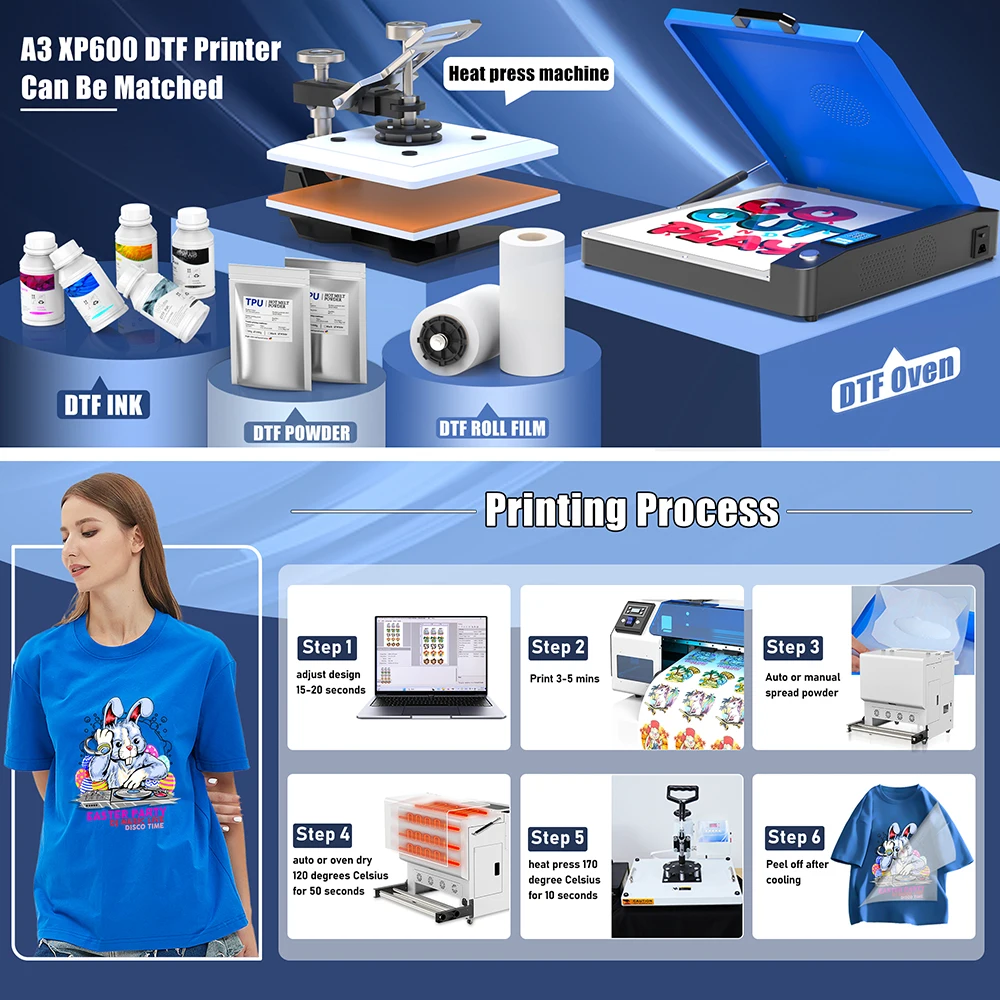 DTF 프린터, 엡손 XP600 A3 DTF 프린터, 필름 전송 인쇄기, A3 티셔츠 프린터, 후드용 DTF 오븐 포함