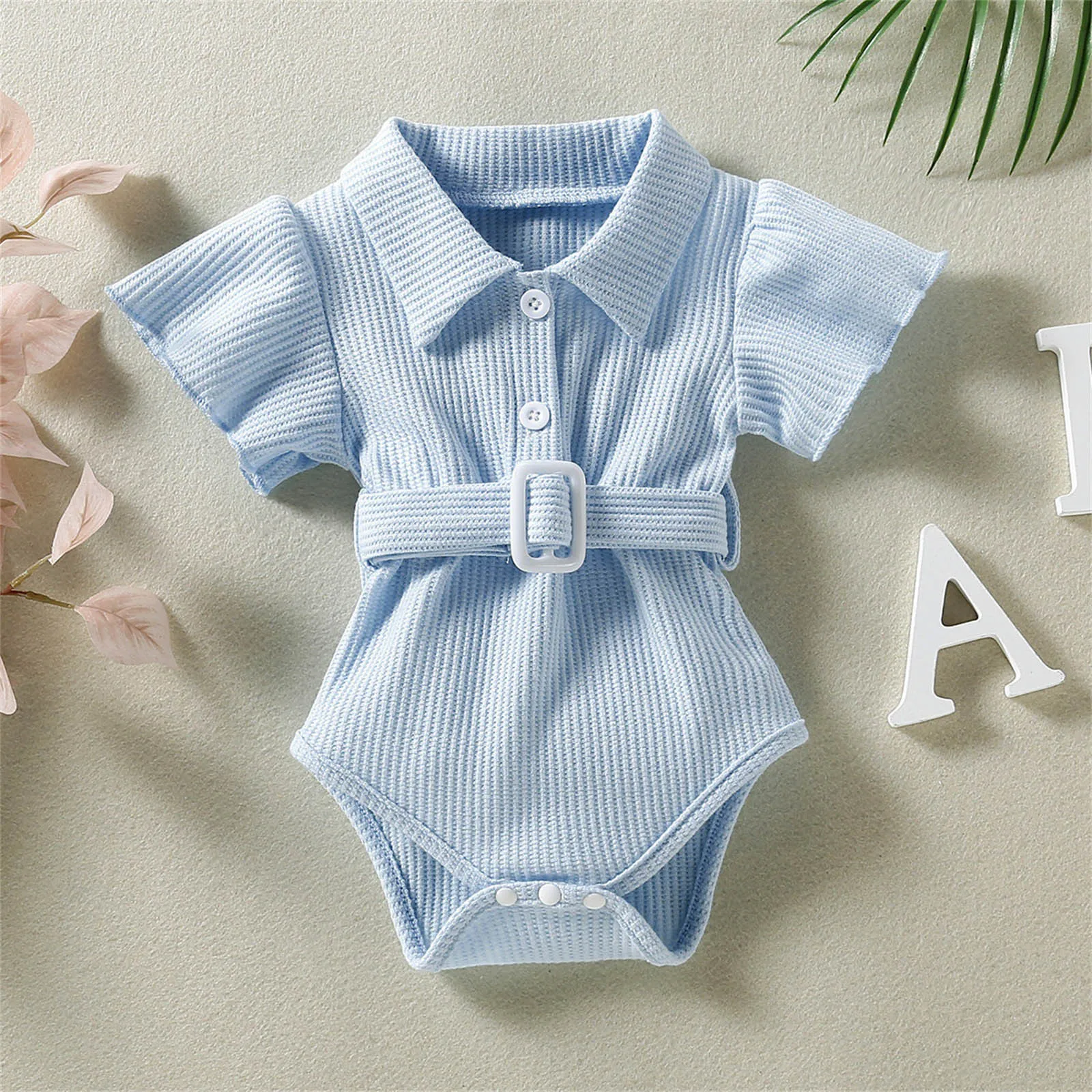 Baby Girl Warm Clothes Toddler Kids Infant Girls Cute Ribbed Flare Short Sleeves Romper Jumpsuit Belt Womens Ballerina Leotard