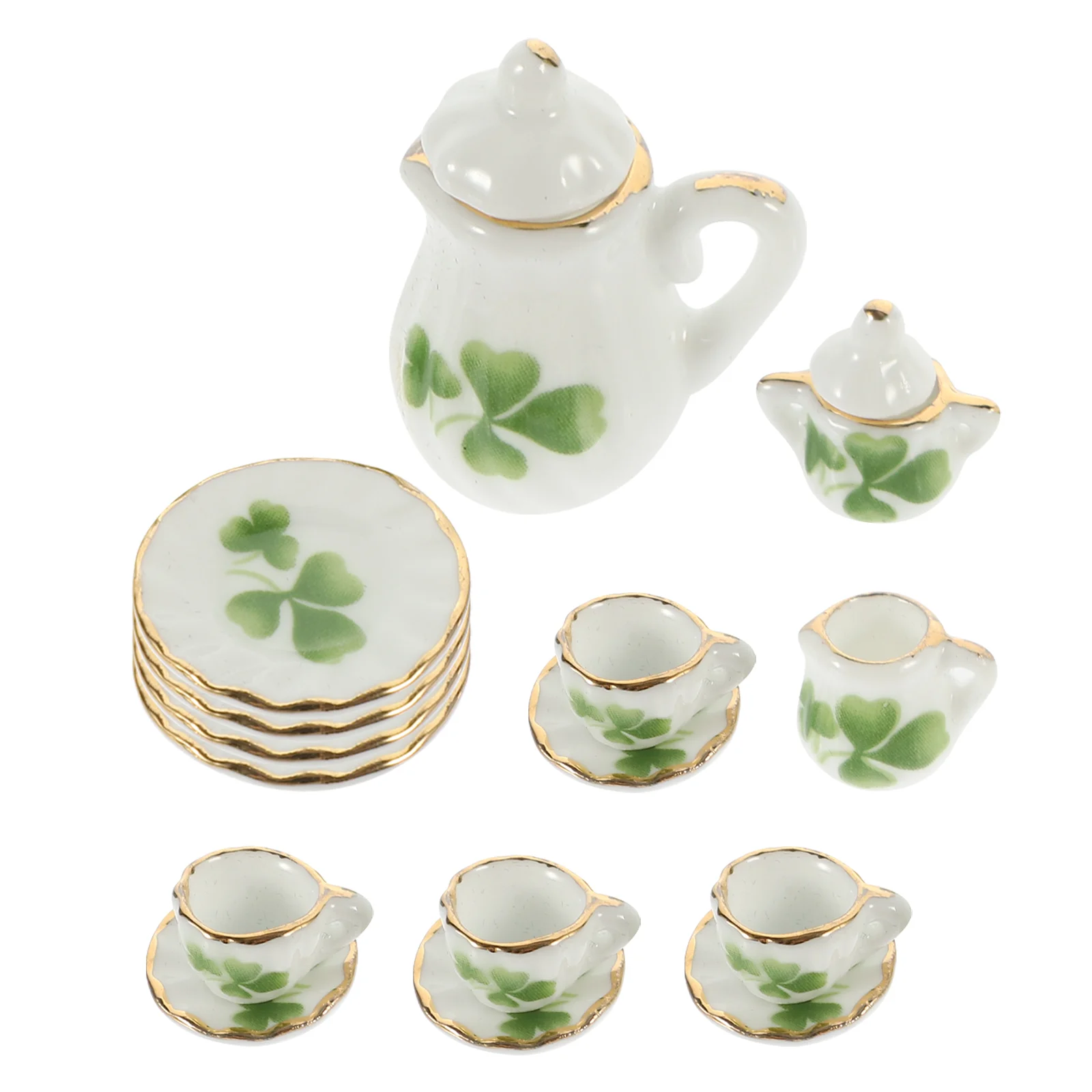 

Miniature Ceramics Tea Cup Set Dollhouse Tea Cup Mini Pattern Teapot Platter Saucer Sets Princess Tea Time Toy Dollhouse