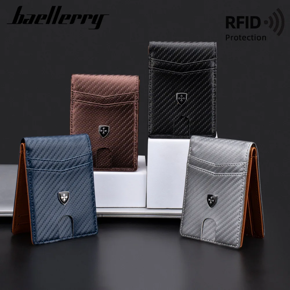 베일러리 슬림 RFID 남성용 지갑 가죽 머니 클립 지갑 차단 기능 앞주머니용 이중 접이식 신용카드 홀더 남성용