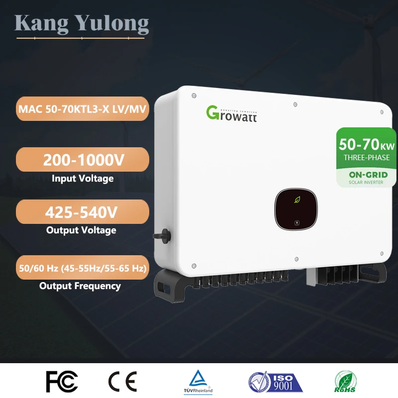 Growatt Mac Muslimlv/Mv 50Kw 60Kw 70Kw On Grid Trifase 3 Mppts Max. Efficiency 98.8% Solar Pv Inverte