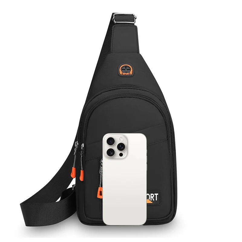 Men's large capacity chest bag with headphone jack, adjustable shoulder strap, hands-free, suitable for outdoor sports during co