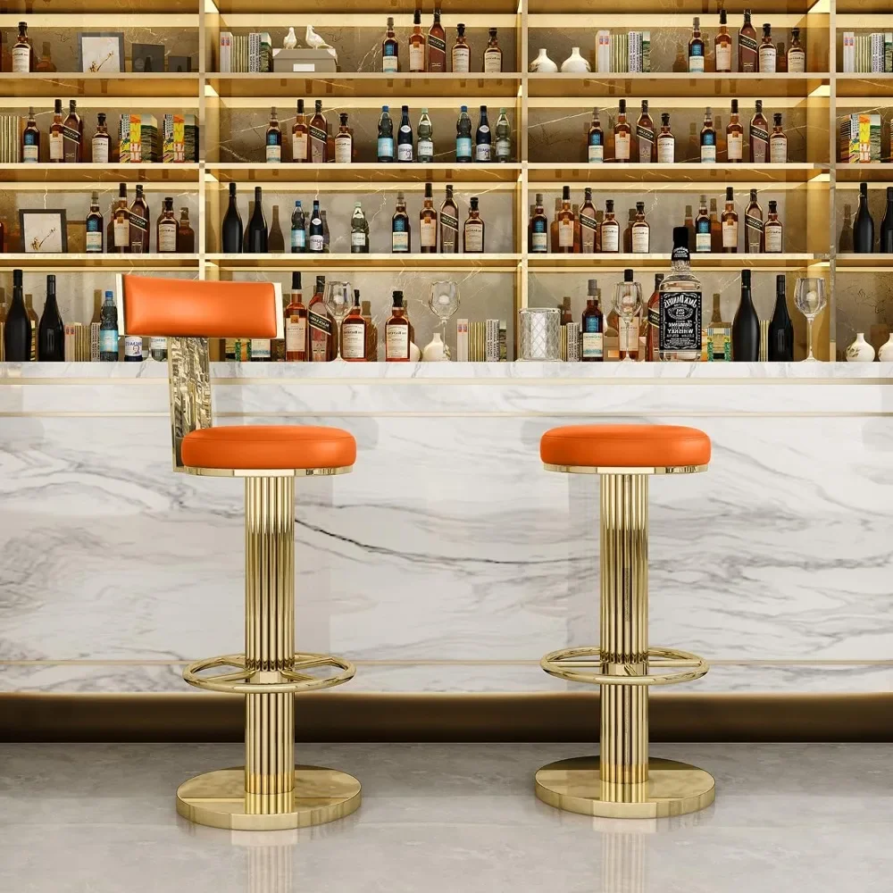 

Bar Chair, Modern Adjustable Height Barstools Swivel, Back Bars Chairs with Polished Gold Stainless Steel Legs, Bar Chair