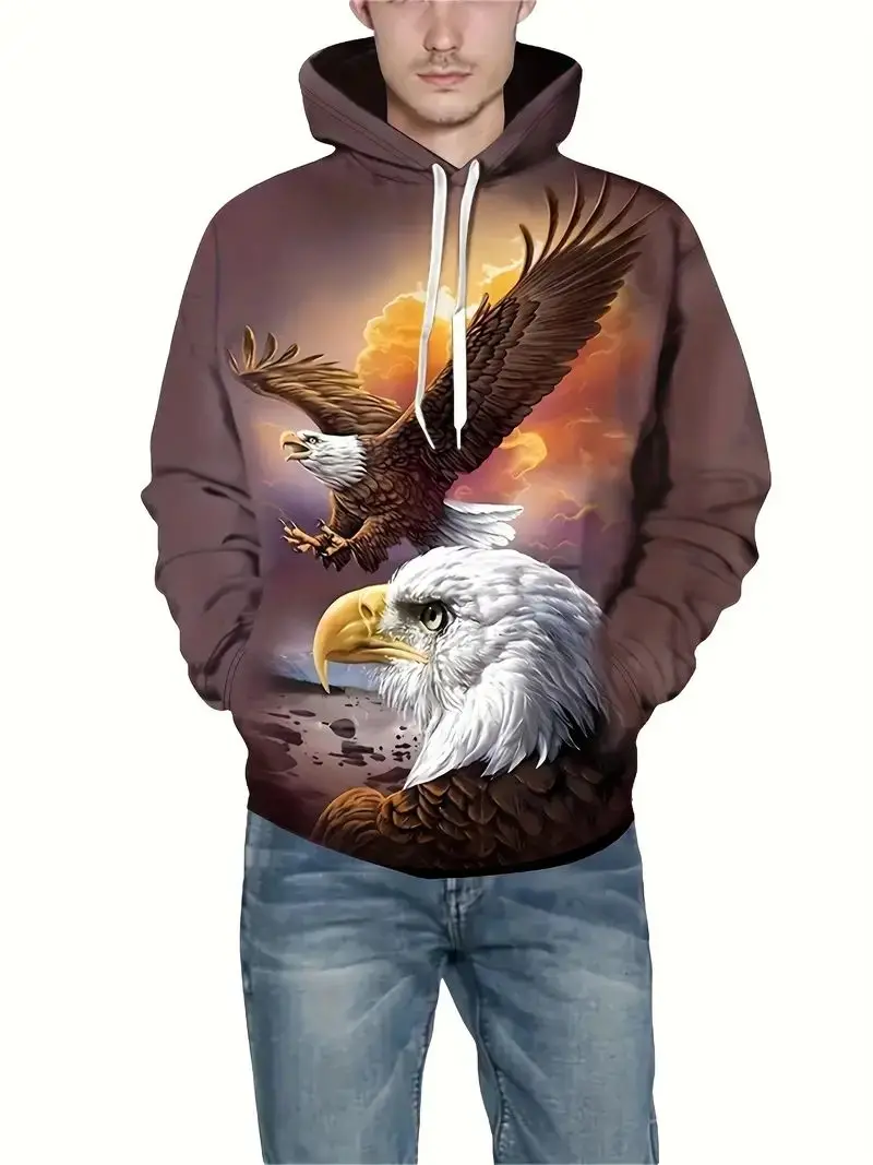 

2023 Autumn Fashion Men Women 3D Print Bald Eagle Long Sleeve Couples Hoodies Casual Hip Hop Streetwear Spring Hooded sweater