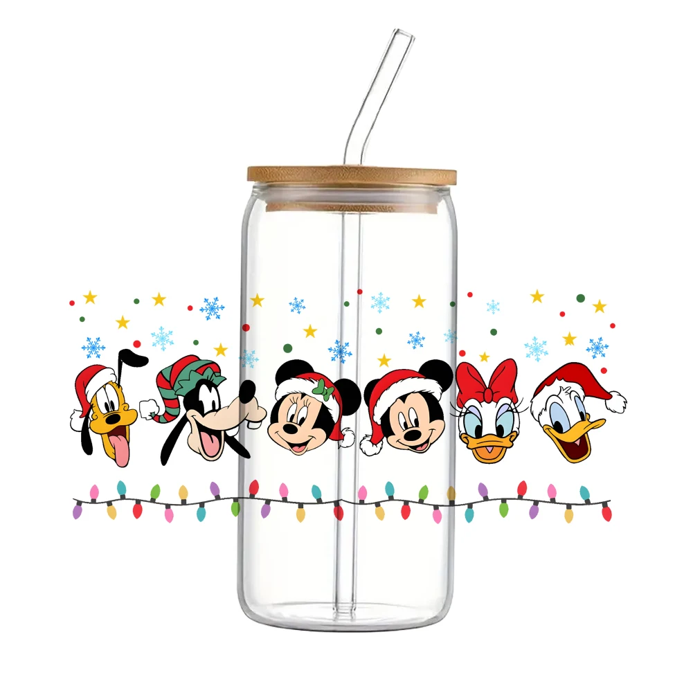 thumbnail image 1 of Pegatinas de transferencia UV DTF de Mickey Mouse con dibujos animados de Disney para Navidad, calcomanías de transferencia a prueba de agua para envolver vasos de vidrio de 16 oz, 1 of 5