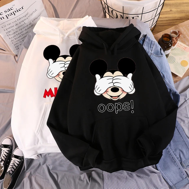 Disney Women Hoodies Mickey Mouse Harajuku oversized Hoodies Cartoon Sleeve  Tops Pockets Sweaters Fashion Female Couples Hoodie - AliExpress