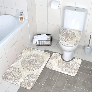 Set di tre pezzi di tappetini da bagno e tappetini stampati, tappetini da bagno assorbenti a forma di U, tappetini per sedili WC, decorazione del bagno 1
