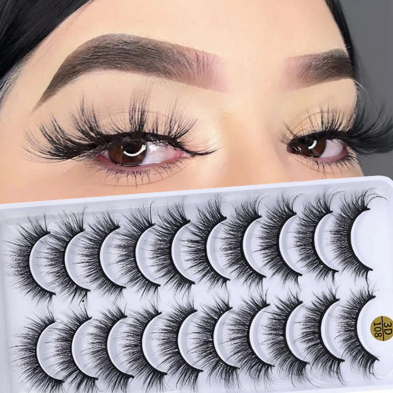 

3D Mink Hair False Eyelashes 5/10 Pairs Thick Fluffy Long Cross Wispy Natural Handmade Eyelashes Extension Makeup Beauty Tools