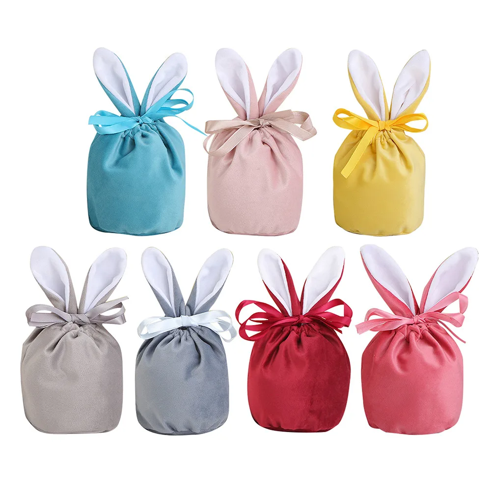 

10Pcs/lot Easter Bunny Rabbit Bags Ears Velvet Bag Gift Box Sugar Box Wedding Candy Box Creative Cute Easter Decor