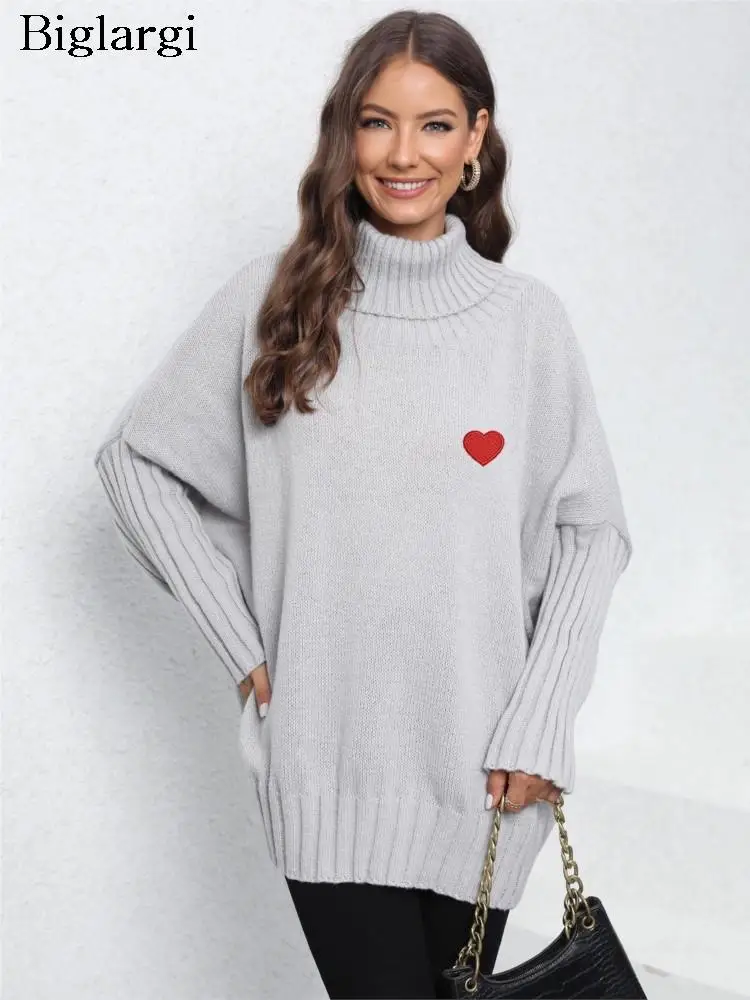 

Autumn Winter Love Print Turtleneck Pullover Sweater Top Women Modis Korean Loose Ladies Sweaters Long Sleeve Woman Sweater 2023