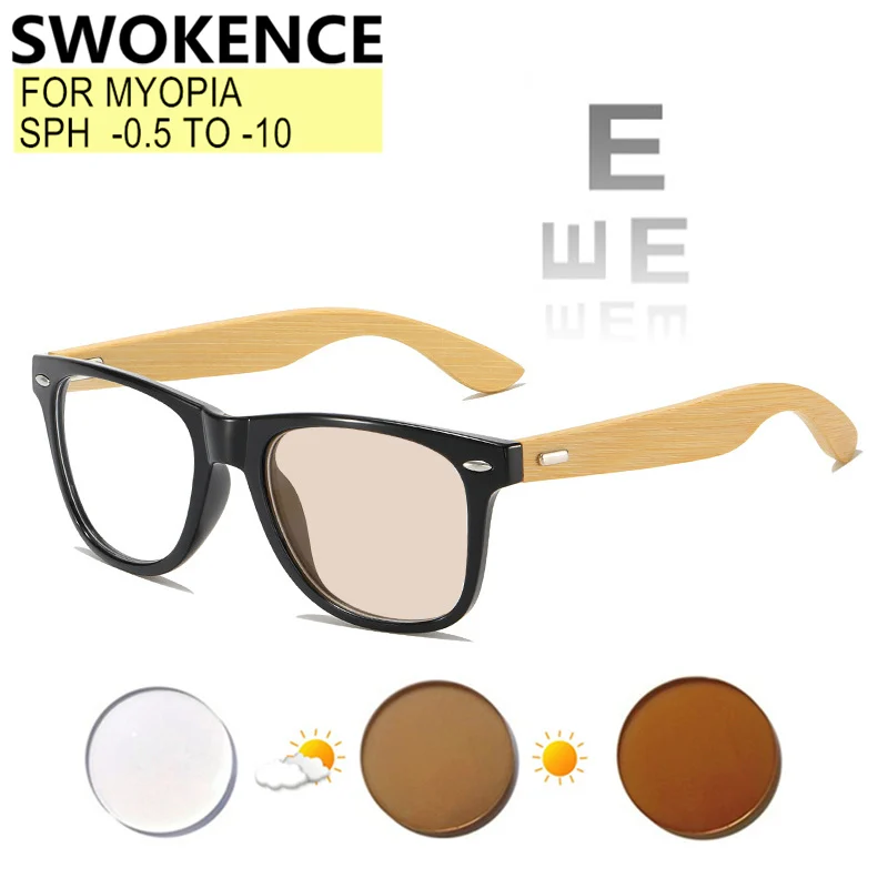 Benutzerdefinierte Myopie-Brille mit Rezept -0,5 bis -8,0 Damen Herren Mode-Bambus-Brillenbrille Blaulichtblockierende oder photochrome Gläser F604