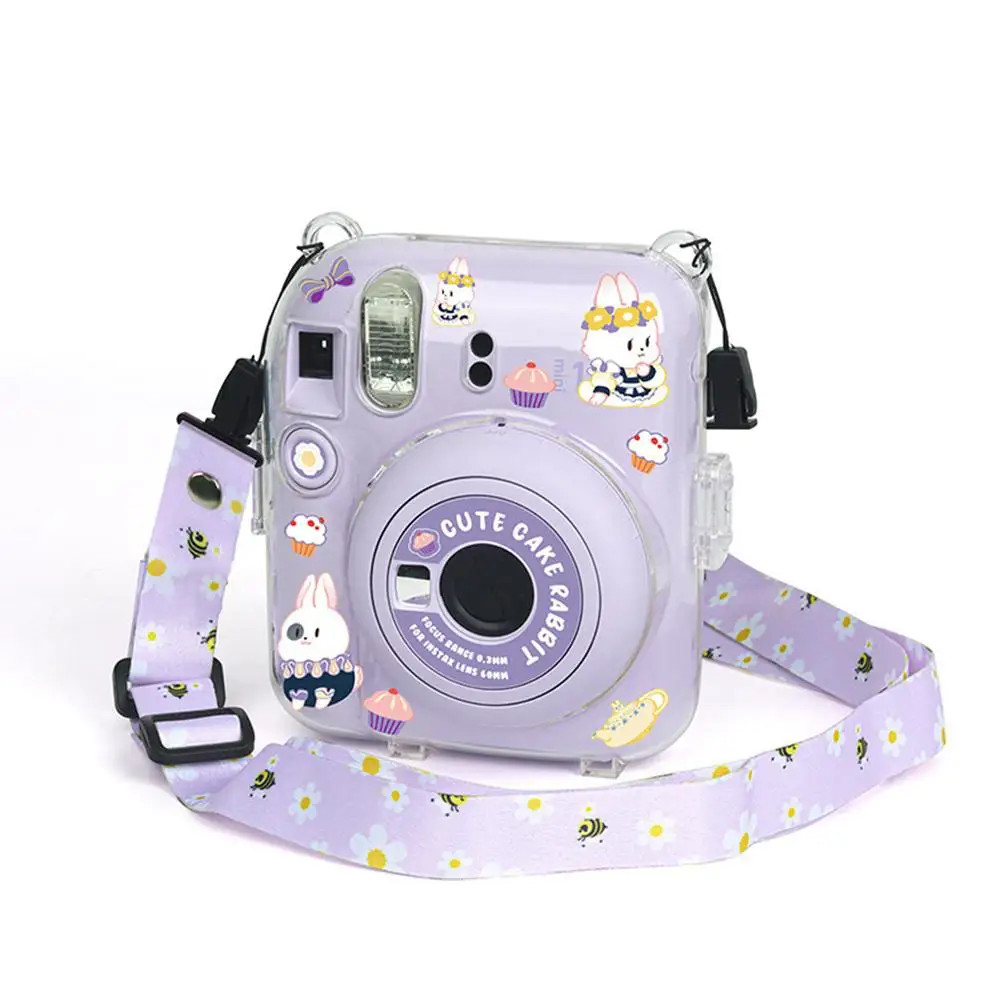 Camera Case Krasbestendig Kristal Opslag Beschermhoes Met Bandjes Sticker Compatibel Voor Instax Mini 12