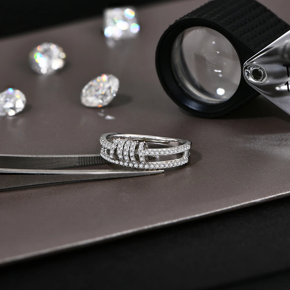 خاتم مويسانيتي كامل مخصص ساحر مختبر رائع الماس 925...