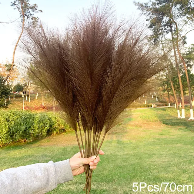 5Pcs 100/70cm Artificial Pampas Grass Bouquet New Year Holiday Wedding Party Home Decoration Plant Simulation Dried Flower Reed 5Pcs-70cm