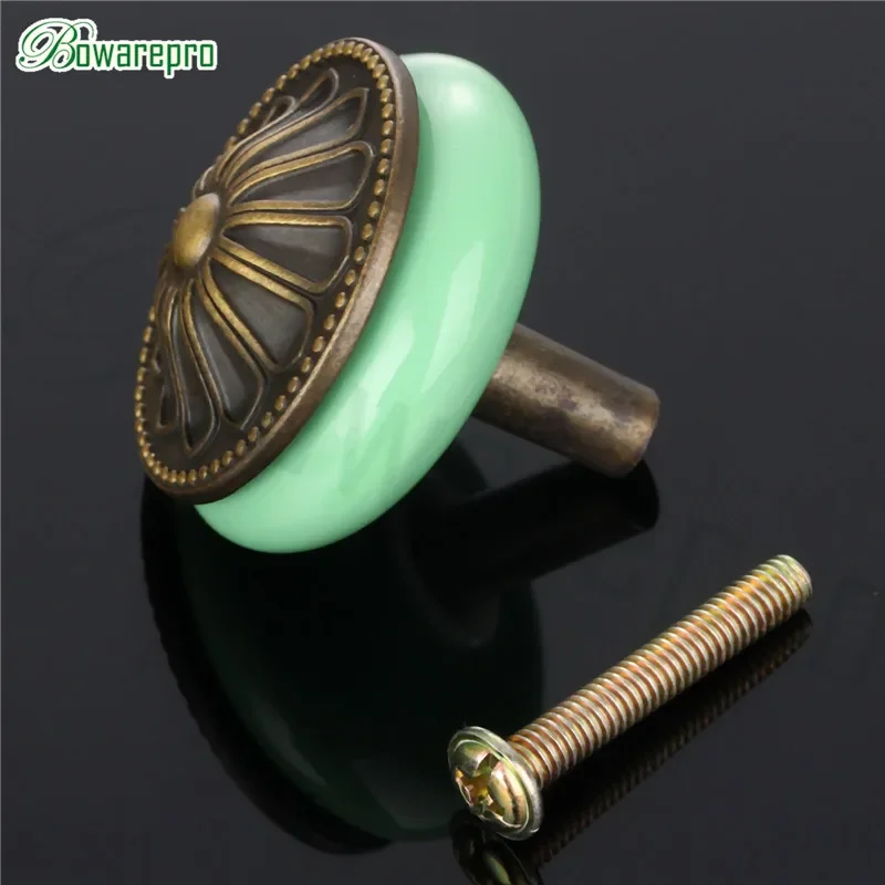 Locker Vintage Ceramic Metal Retro Handle Pull Button Cabinet Door Cabinet Drawer Pull Handle Single Hole Furniture