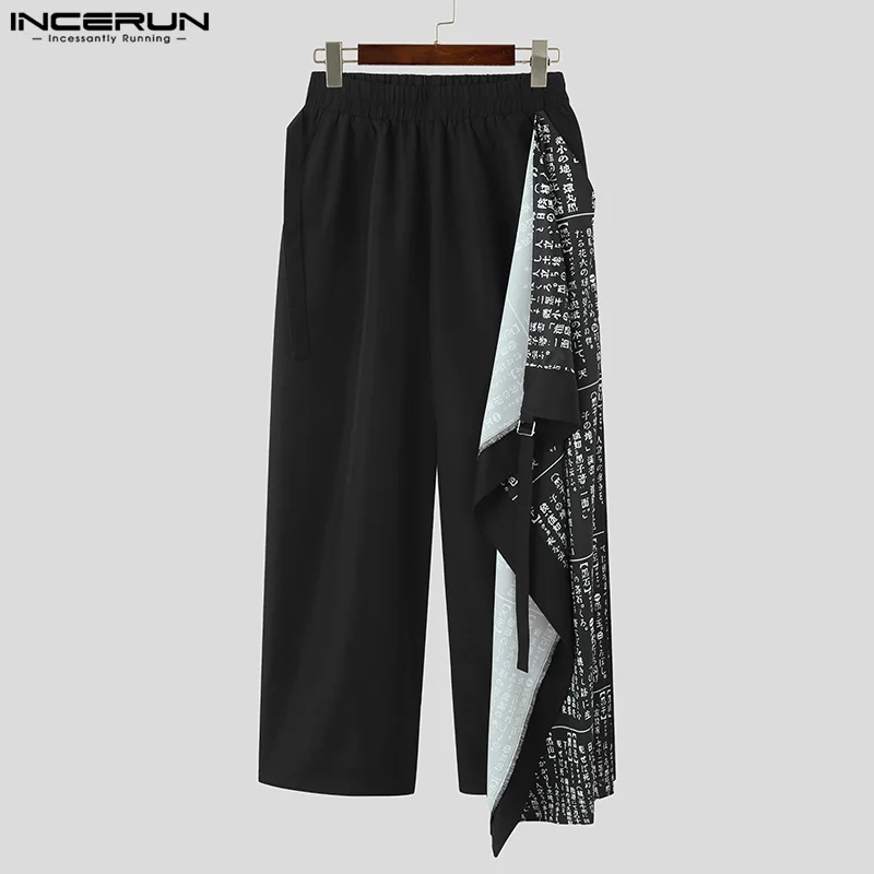 Men Casual Pants Print Patchwork Elastic Waist Streetwear Fashion Irregular Trousers Loose Wide Leg Pants Men S-5XL INCERUN wide leg pants wide leg sweatpants