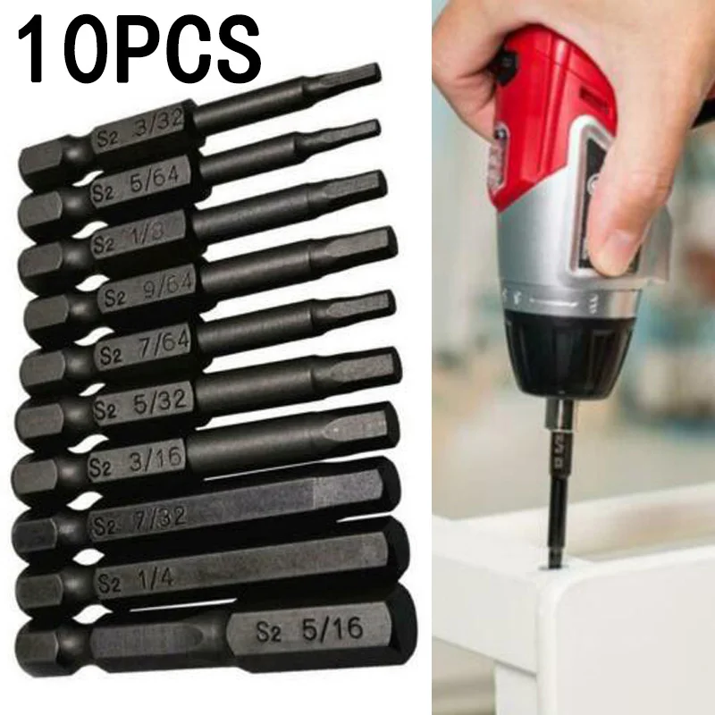 

10Set Hex Magnetic Head Wrench Drill Bits 1/4" Shank Screwdriver For Electric Screwdriver Hand Screwdrivers Tool Parts