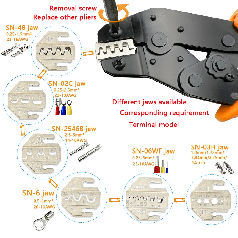 Dupont terminal crimping pliers, interchangeable crimping tools, insulated terminal SN-58B ratchet PH2.0XH2.5JST2.5VH3.96 3